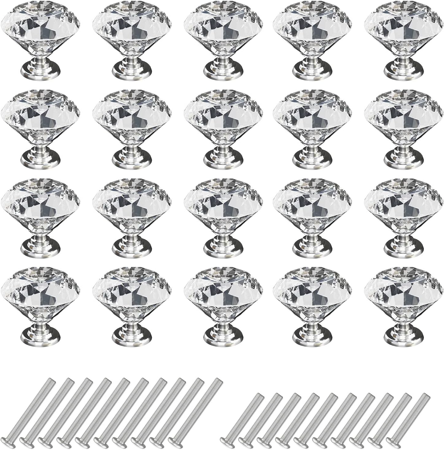 UDODIY 20Pcs 30mm Crystal Door Knobs, Glass Drawer Knobs Crystal Door