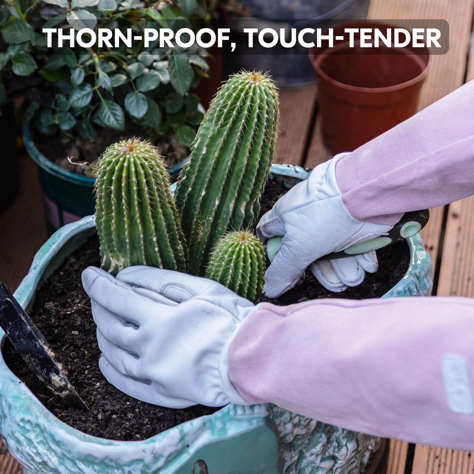 Vgo... 1 Pair Women’s Goatskin Thorn-Proof Gardening Gloves -10” Gauntlet Sleeves, Touchscreen - Image 2