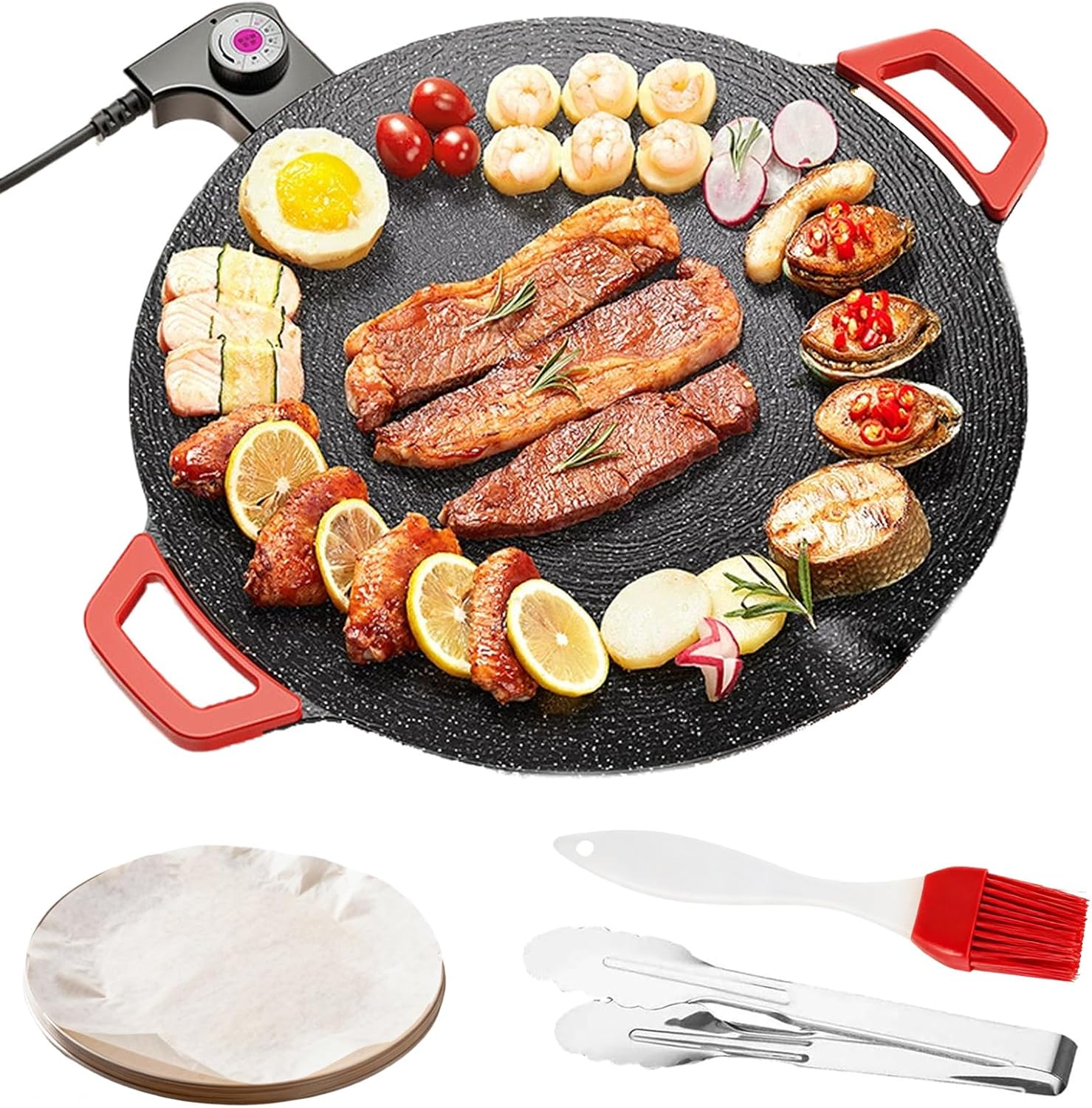 Non-Stick Electric Indoor Grill Pan, 11.8/13.8/15.7in Non Stick Electric Indoor Grill Pan, Multi-functional Korean Electric Indoor Grills, Adjustable Temperature (13.8in)