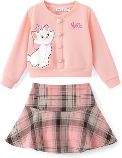 Disney Girl 2 Piece Birthday Party Outfit Knit Top & Tweed Skirt Set 2-13Y | Disney Officially Licensed, Pearl Button Cardigan, Bow A-Line Skirt, Elegant Chic Style, Soft & Comfort