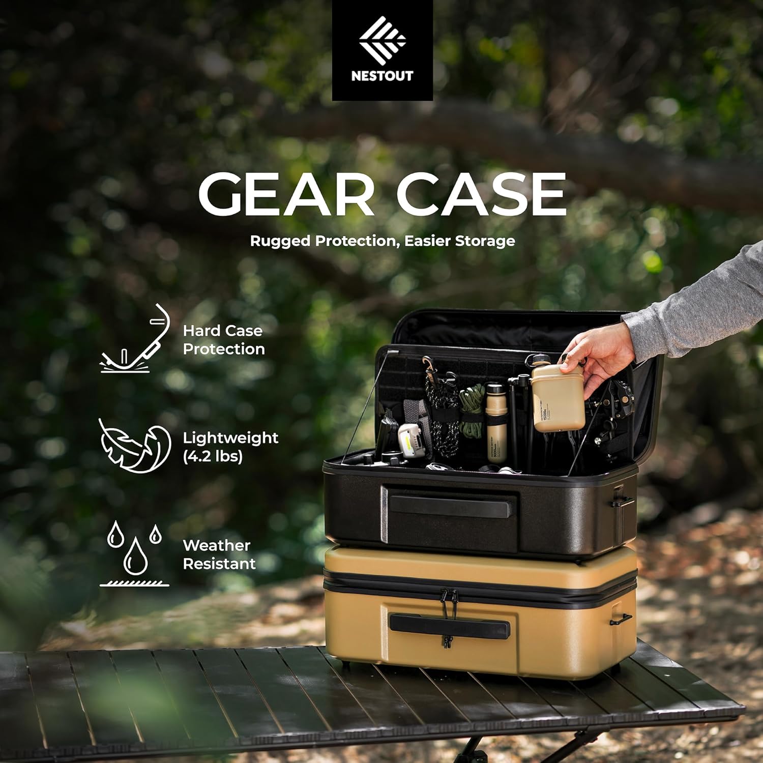 ELECOM NESTOUT Gear Storage Case, Lightweight Hard Shell Organizer, Water-Resistant, Stackable Organizer with Padded Dividers, Fits Cameras & Accessories Travel Outdoor Tech Accessories - Image 2