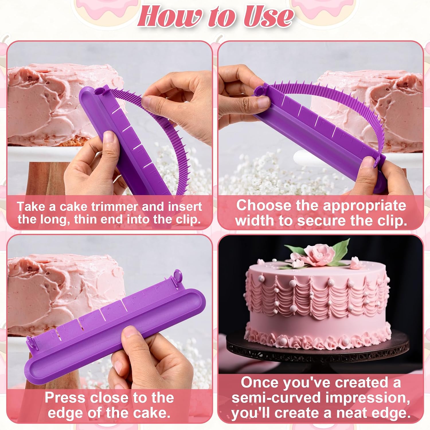 OIIKI 4 Pack Cake Arch Guide Tool, Adjustable Arch Ruler Swag Template for Cake, Plastic Baking Decorating Gadgets Beginner Supplies for Controlling Size Position- Green & Yellow & Pink & Purple image 4