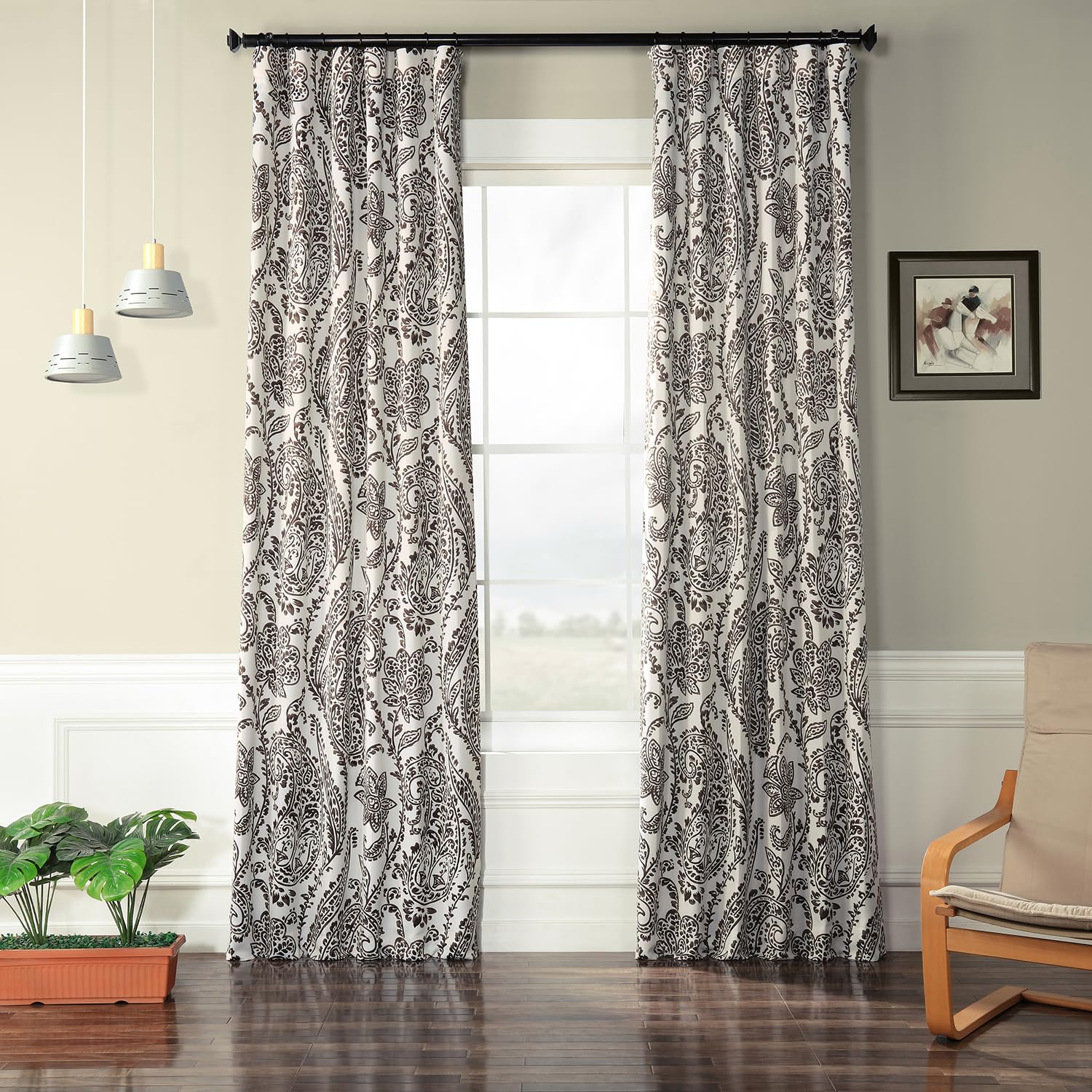 HPD Half Price Drapes Printed Room Darkening Curtain 50 X 96 (1 Panel), BOCH-KC16072D-96, Tea Time Ochre, W 50" x L 96" (1 Panels)