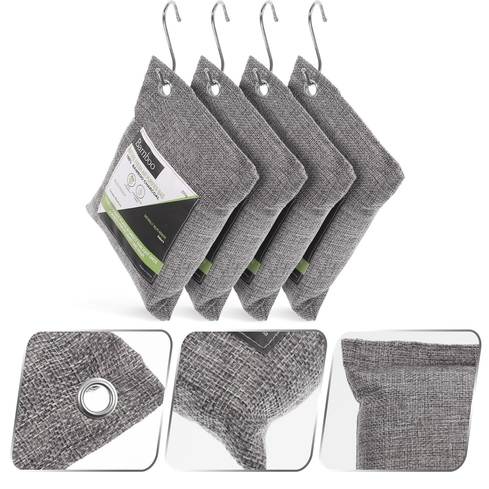 Sacchetti Purificatori al Carbone di Bambù Attivo 4 Pezzi, Deodoranti Assorbi Odori e Umidità per Scarpe, Armadi e Auto, Accessori Professionali la Casa e Ambienti Interni