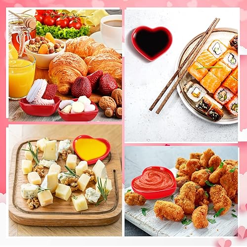 Miniatura 4 de Zopeal 16 unidades de regalos para el día de la madre para mamá, platos de cerámica en forma de corazón, platos de cerámica con salsa de amor roja,