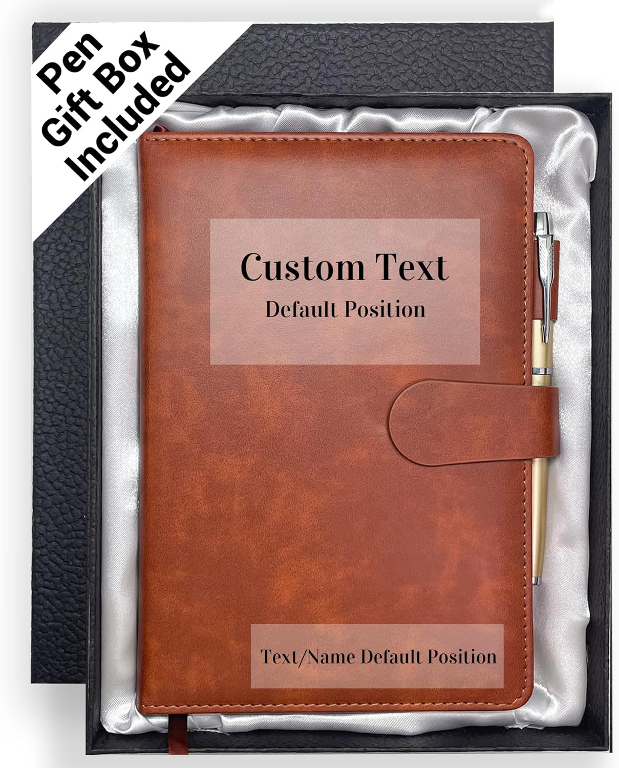 Personalized Notebook with Pen and Gift Box, Custom Text Leather Journal, Gifts for Women Men, Engraved Journals To Write In, Birthday, Best Friend, Mom, Sister, Corporate, Business Gift (Text-Brown)