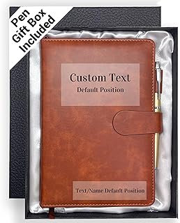 Personalized Notebook with Pen and Gift Box, Custom Text Leather Journal...