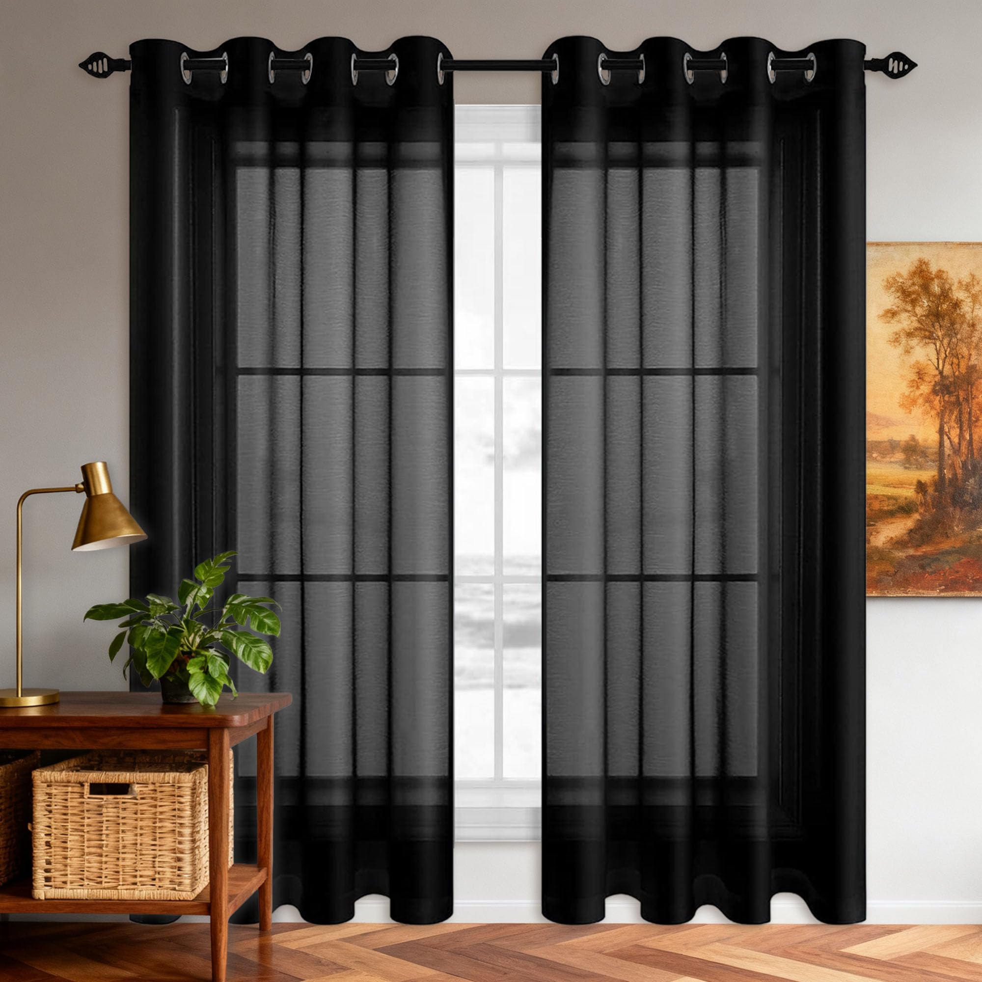 Voilage transparent noir pour chambre d'enfant et balcon