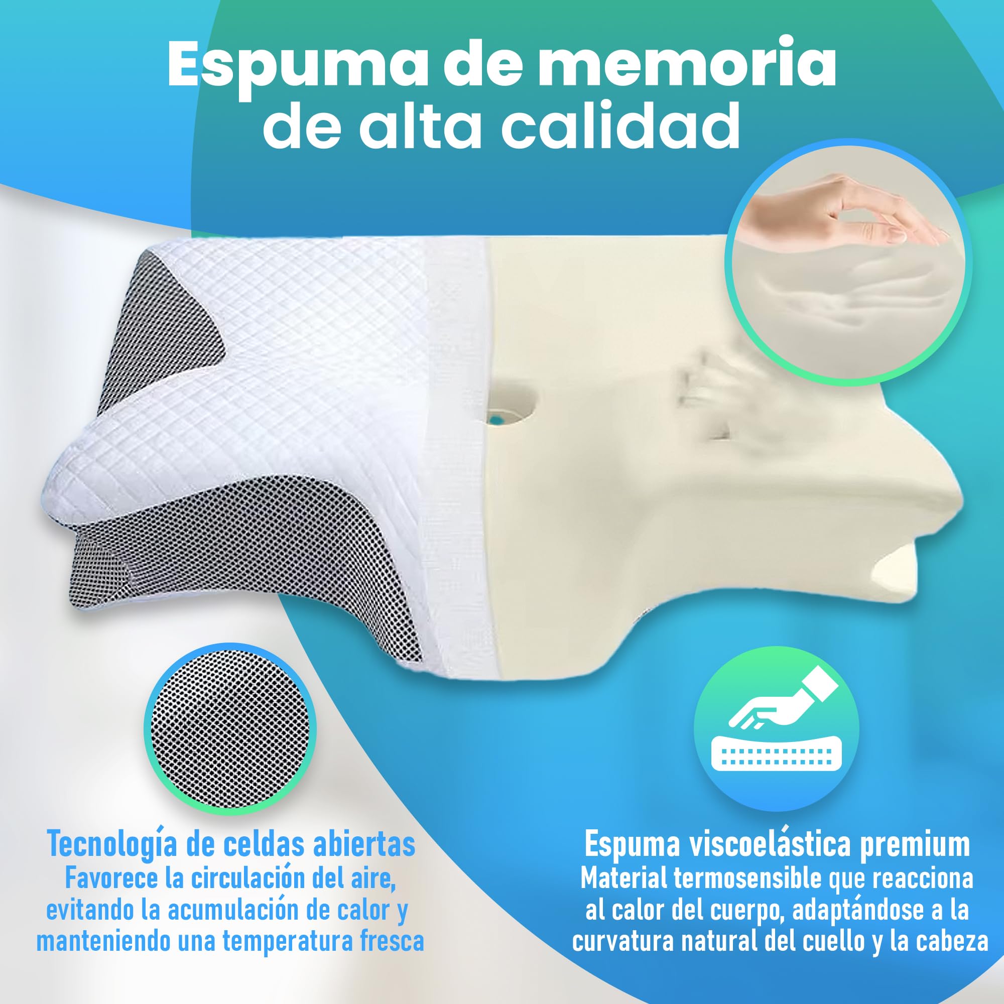 GreatDreams® Almohada Ortopedica Cervicales y Cuello - Almohada Antironquido Ergonómica con Espuma de Memoria - Butterfly Pillow para Dormir de Lado - Alivia Dolor de Cuello y Espalda.