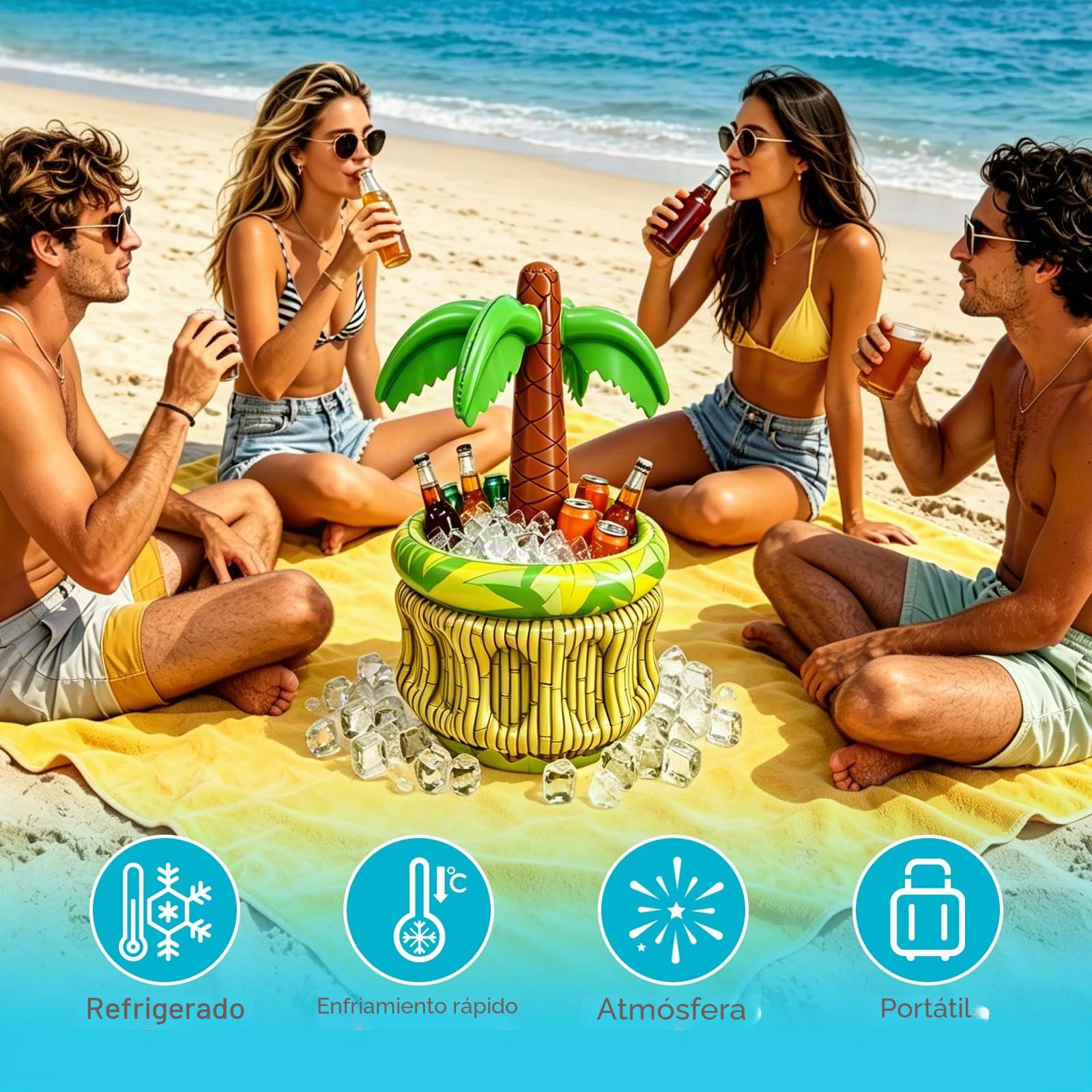 Enfriador de Bebidas Inflable con Forma de Palmera de 68 cm, Soporte para Bebidas Inflable, decoración Tropical Hinchable para Fiestas de Verano, Ideal para jardín, Piscina y Eventos al Aire Libre