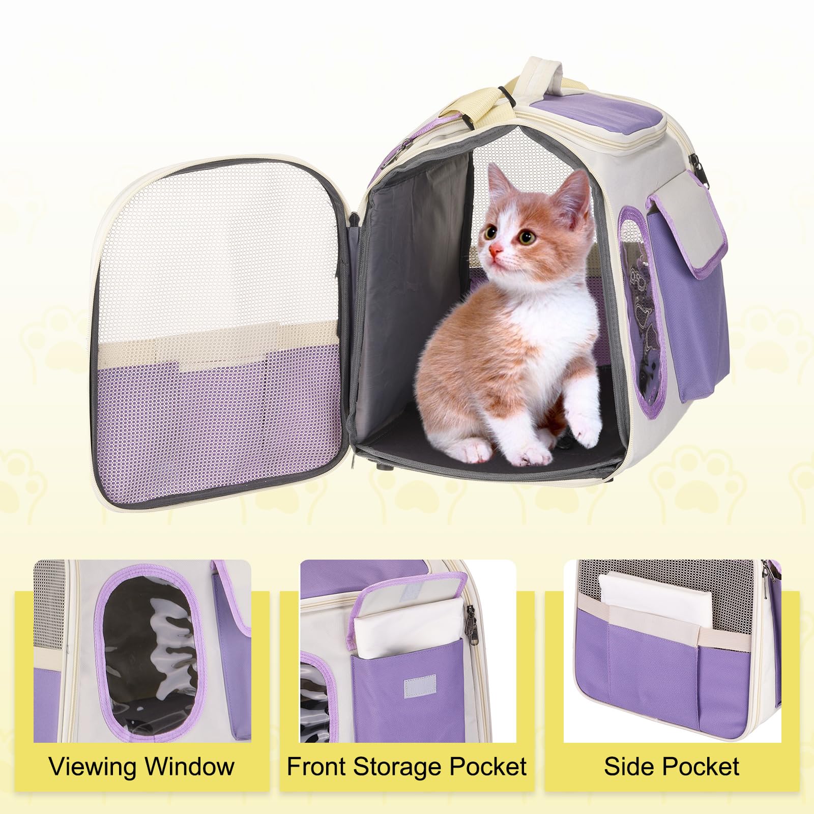 QUARKZMAN Transportador para Gatos para Mascotas Correa De Hombro Ajustable Bolsa De Transporte para Perros Y Gatos Transpirable Bolsa De Viaje para Mascotas (Púrpura)