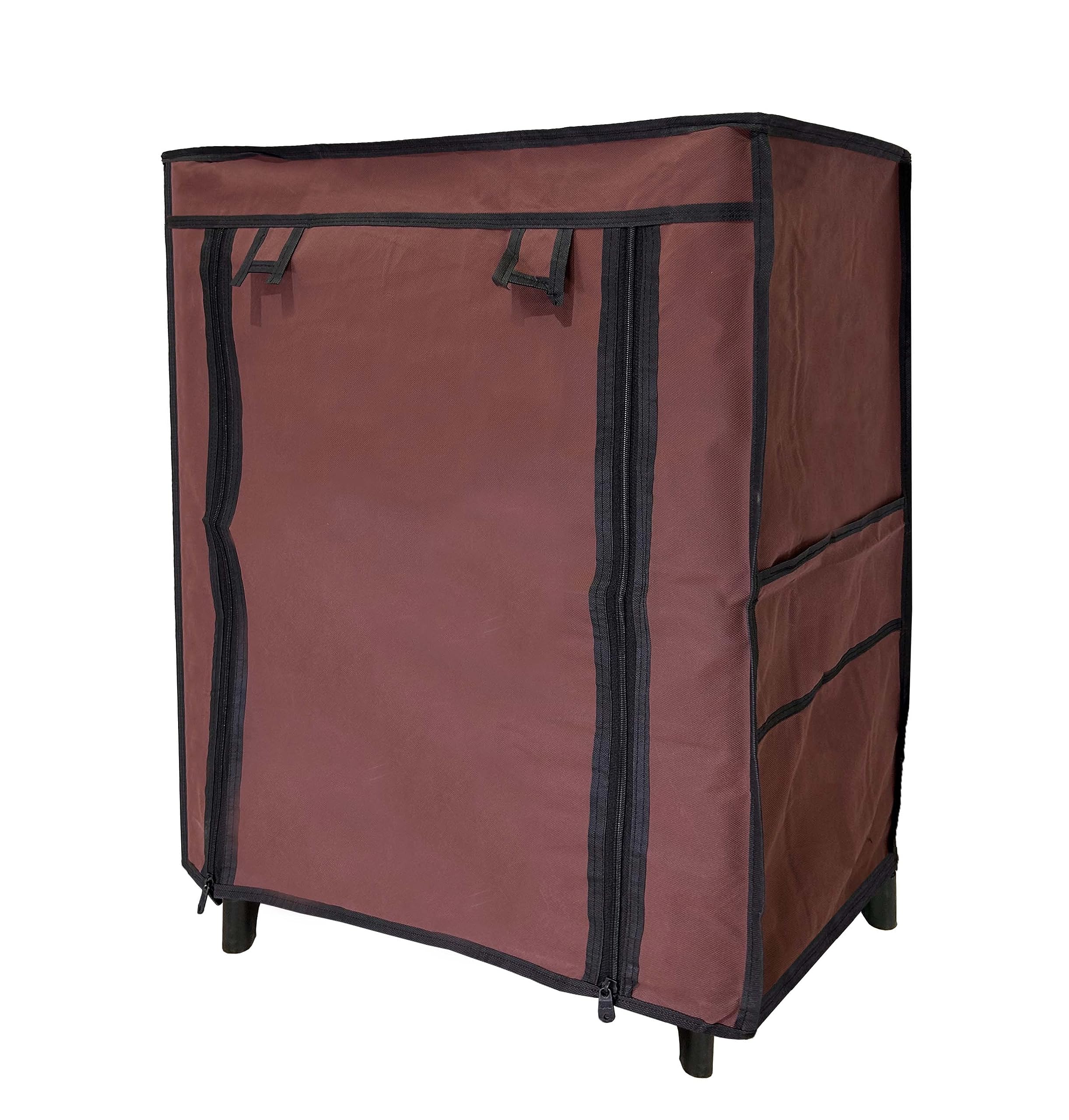 Urban Choice Multipurpose 6 Shelves Shoe Rack with Zip Door Cover & Side Pockets, Multiuse Storage Rack for Footwear, Toys Clothes with Dustproof Cover (Brown, Metal) 3