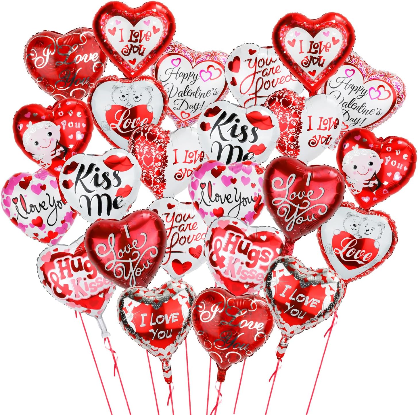 18" 24pcs Valentine's Day Balloons, Colorful Valentines Heart Balloons