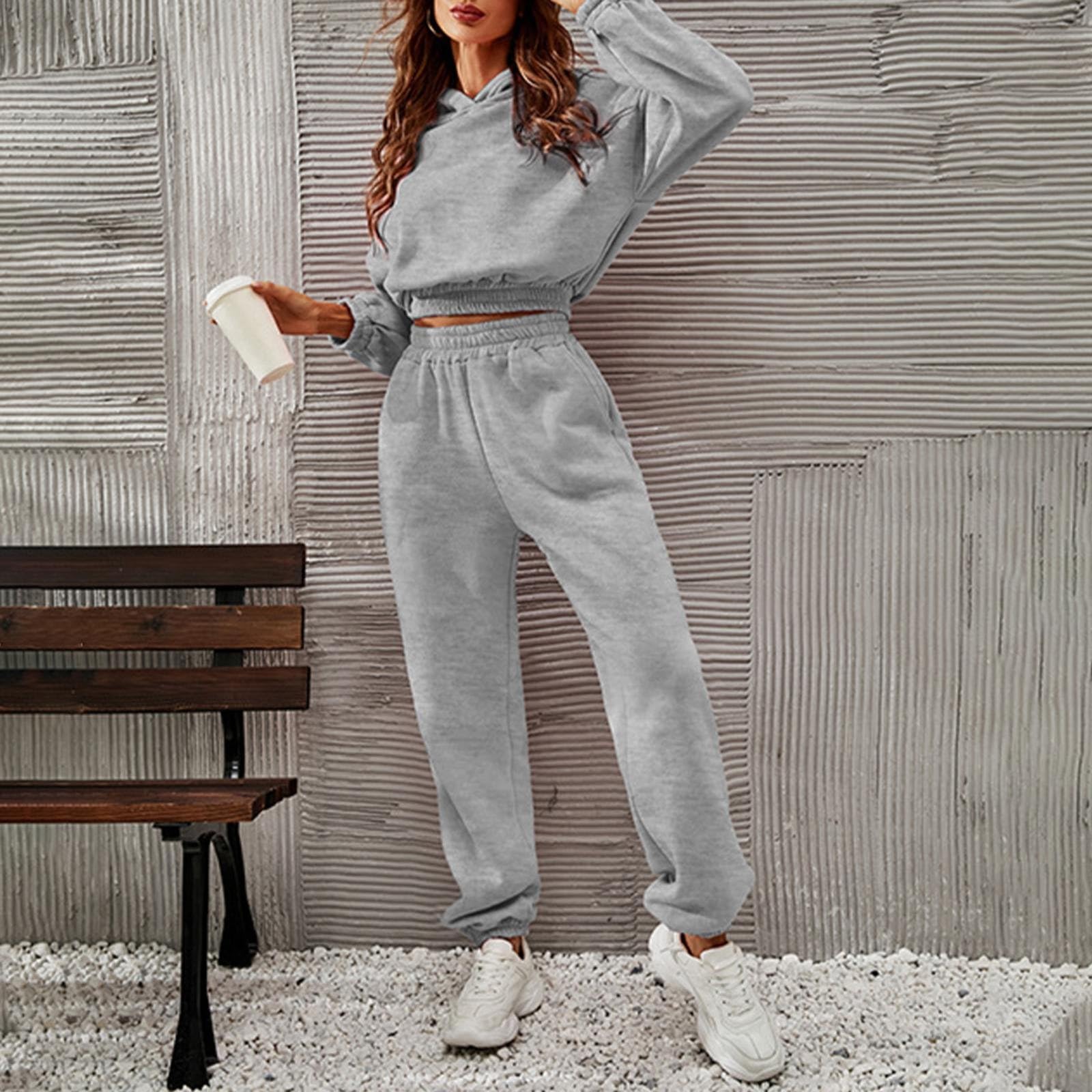 Tuta Sportiva Donna 2 Pezzi Casual Vita Alta Tuta Elegante Manica Lunga Set Sportivo Comoda Da Ginnastica Completi Con Cappuccio a Maniche Lunghe Fitness Tracksuit Da Casa Per Yoga Autunno Inverno