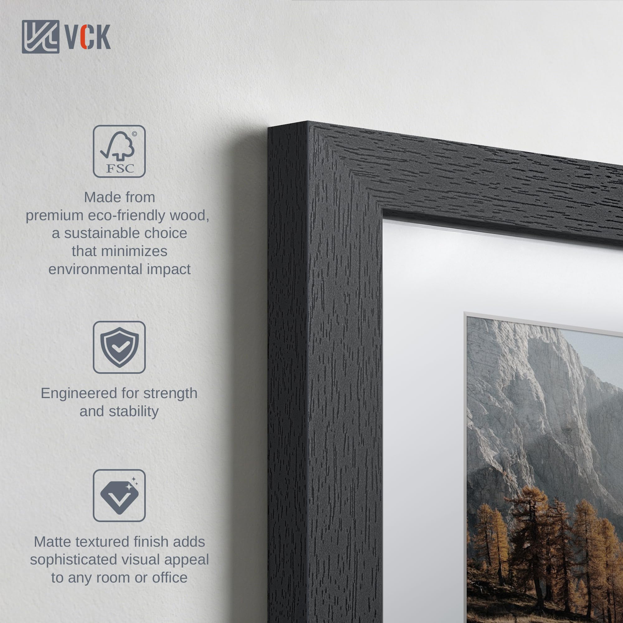 VCK Cornice per foto da 20,5 x 28 cm, nera, confezione da 5, con vetro temperato, per foto da 15 x 20 cm con passepartout o 20 x 28 cm senza, per tavolo orizzontale/verticale e da appendere alla