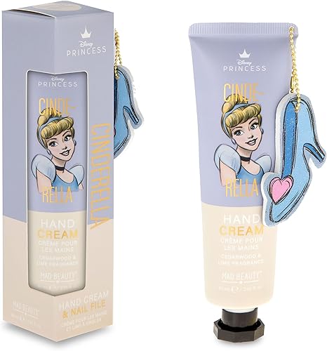 MAD Beauty Disney Pure Princess - Juego de crema de manos y lima de uñas de Cenicienta, fragancia de madera de cedro y lima, enriquecido con manteca