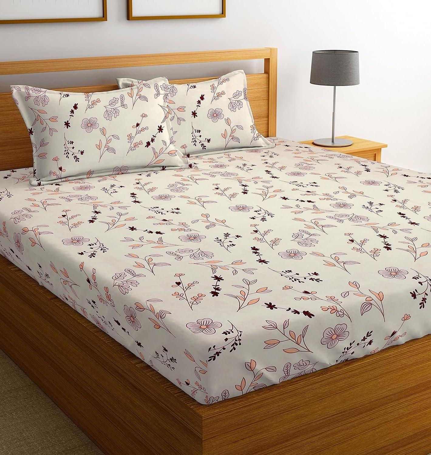 VAS COLLECTIONS Premium 3D Printed 160 TC Microfiber Double Bedsheet with 2 King Size Pillow Covers (90X90 Inches) Off White & Purple-picture-14