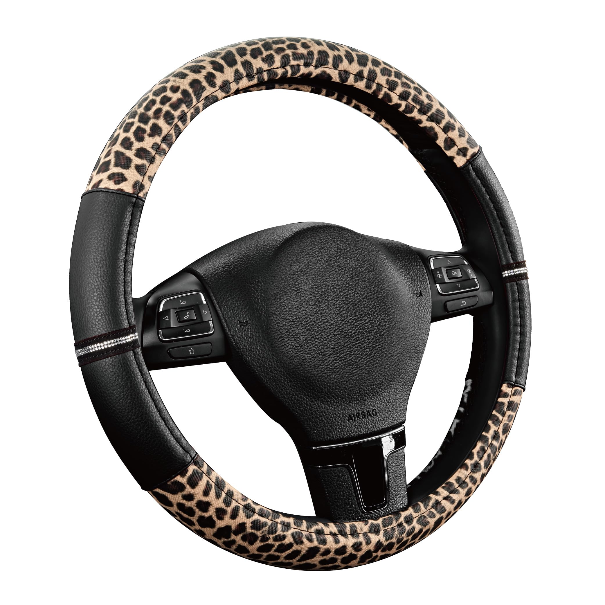 Road Comforts Leopard Steering Wheel Cover - Made with PVC Leather Cheetah Print - Anti-Slip Universal Fit 14 — view 2