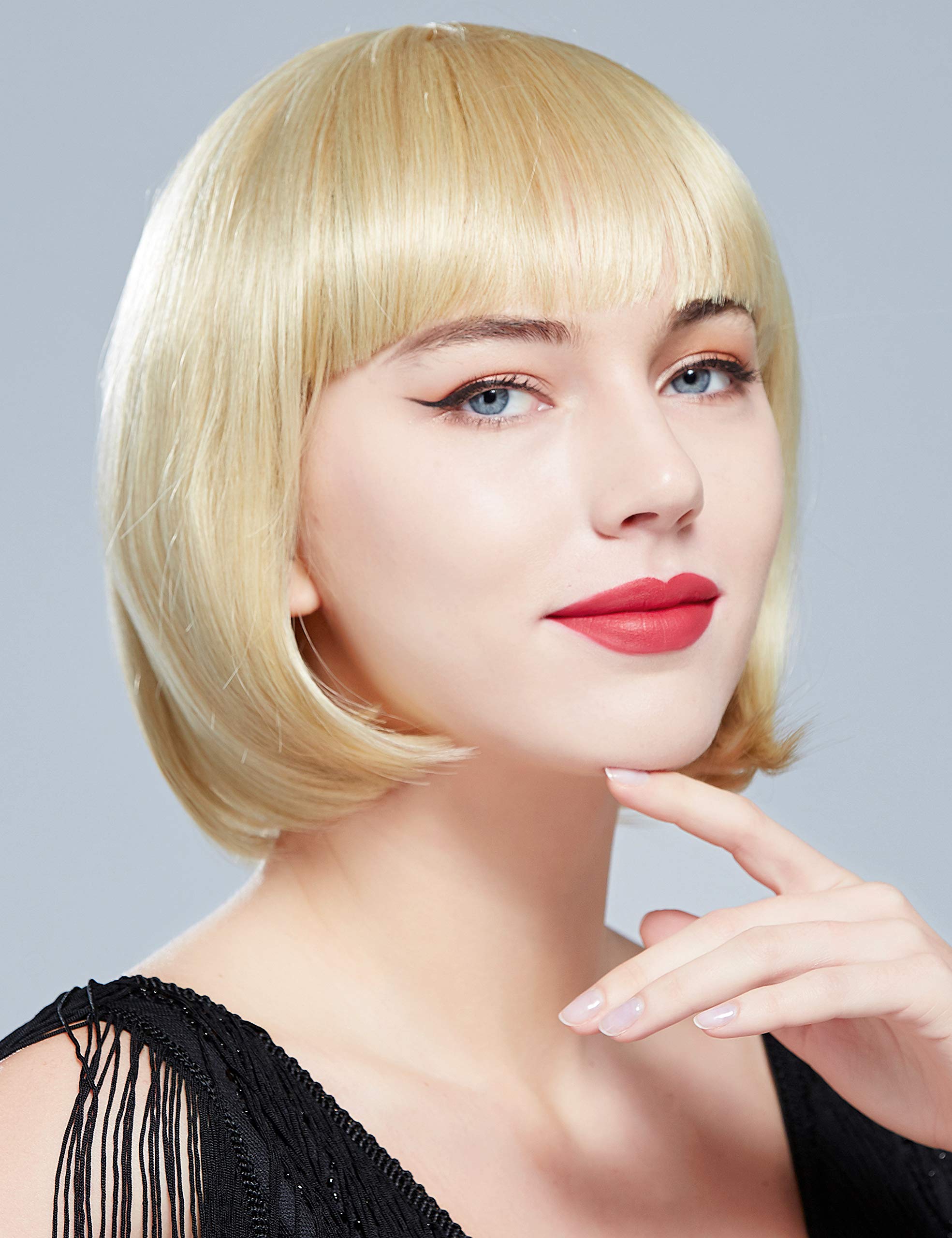 ? Women Cream Short Straight Hair Flapper Cosplay Quality Costume Bob Wig Amazon.com: iCos Short Kinky Straight Hair Wig for Women  main image 4
