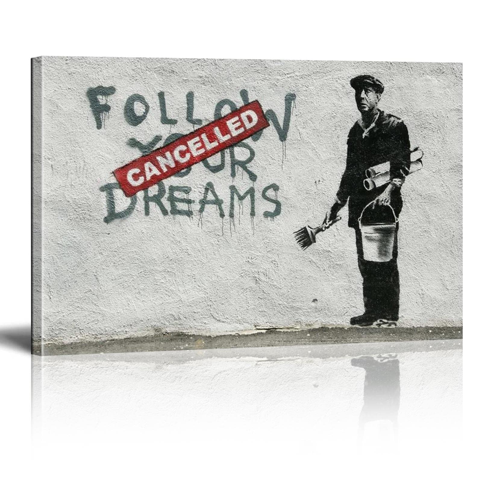 18Meng Art Framed Banksy Canvas Wall Art Prints Follow Your Dreams Cancelled Graffiti Street Wall Poster Abstract Paintings Prints For Living Room Home Wall Decor Artwork 40 X 30Cm (16 X 12 Inch)
