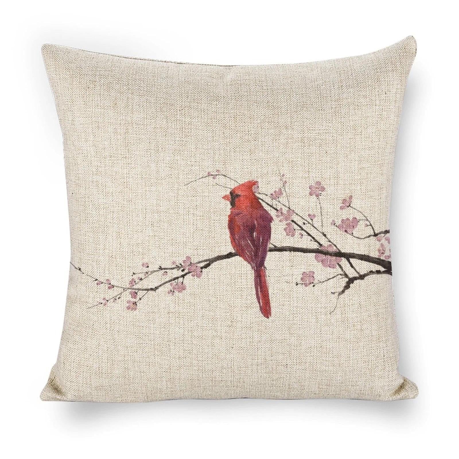 Icotoibabie Linen Throw Pillow Covers 18x18 Bird Red Decorative Pillowcase Cushion Cover for Couch Sofa Bedroom