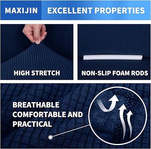 Miniatura 77 de MAXIJIN Funda súper elástica para sofá de 3 cojines, funda universal de 1 pieza para sofá de sala de estar, protector de muebles de elastano, apto