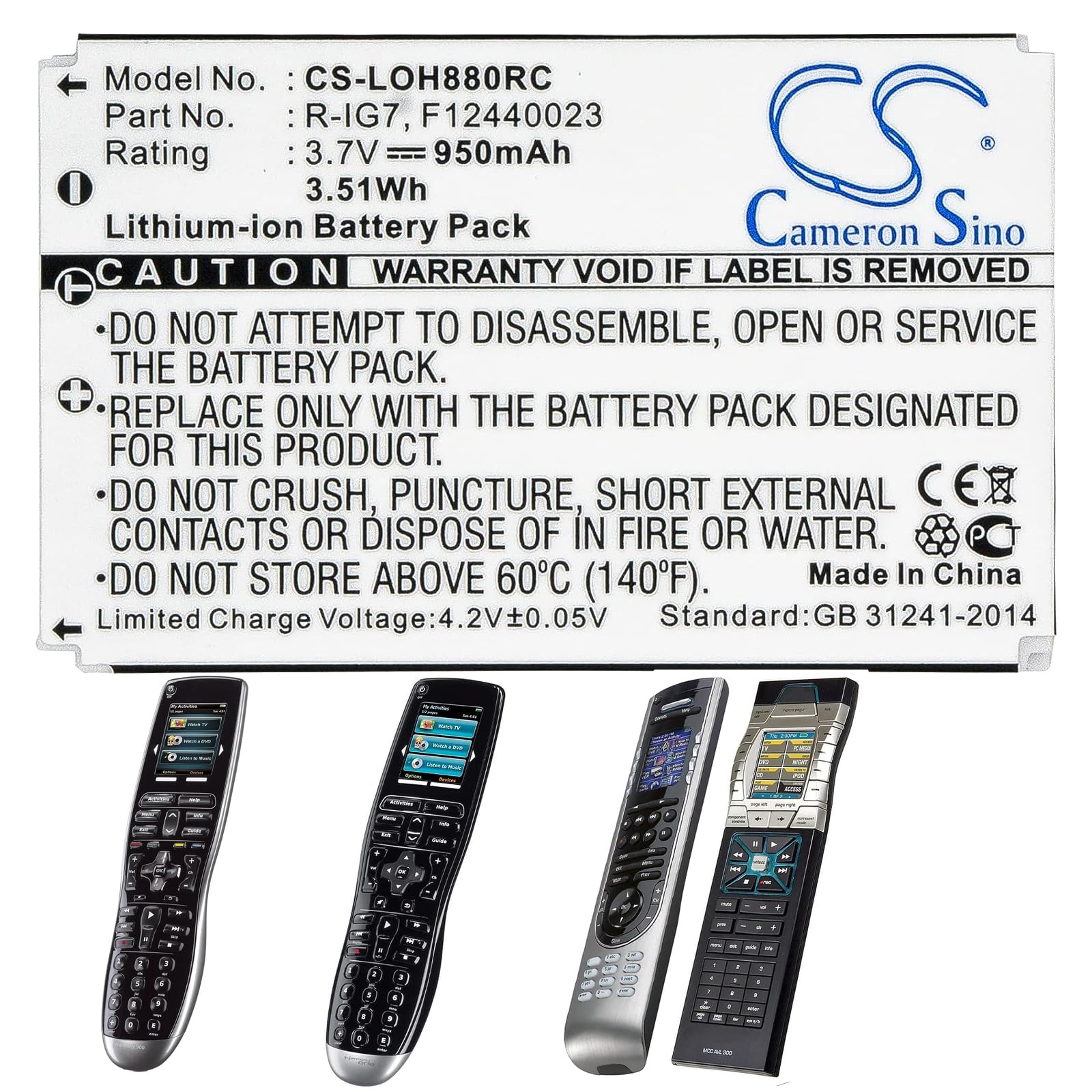 3.7V 950mAh Replacement Battery for Harman Kardon TC30, Logitech Harmony One Harmony 720 Pro Harmony 880 Pro Harmony 890 Pro, 900 Remote, MX-880, 1903040000 190304-0004 190304200 190304-200