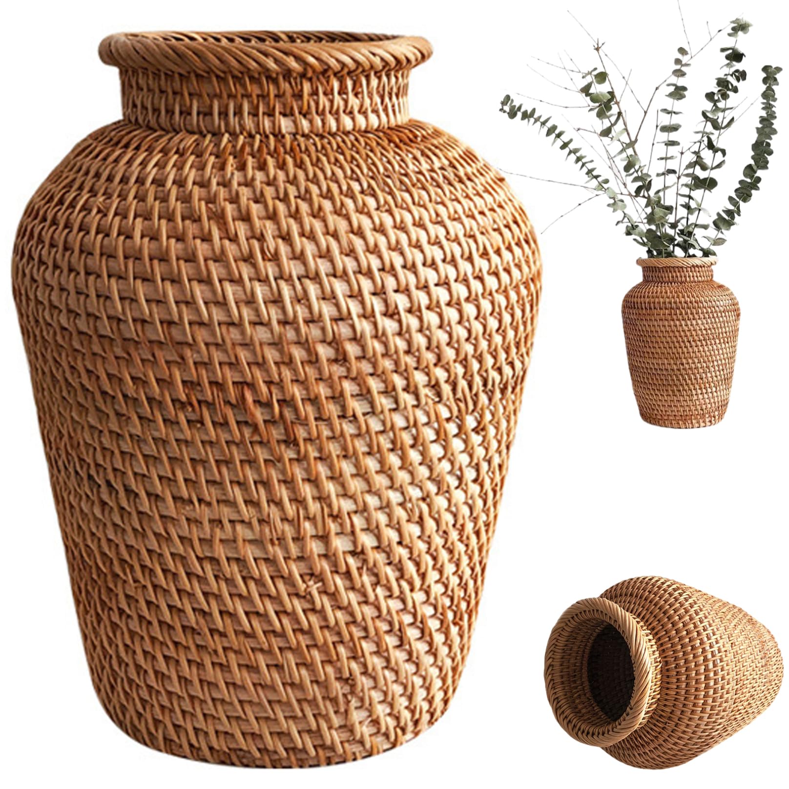 Wedhapy Wicker Vase Rattan Vase, 7.8x6 Tall Woven, Rustic Decorative Wicker Basket for Weddings Home Table Centerpiece Decor