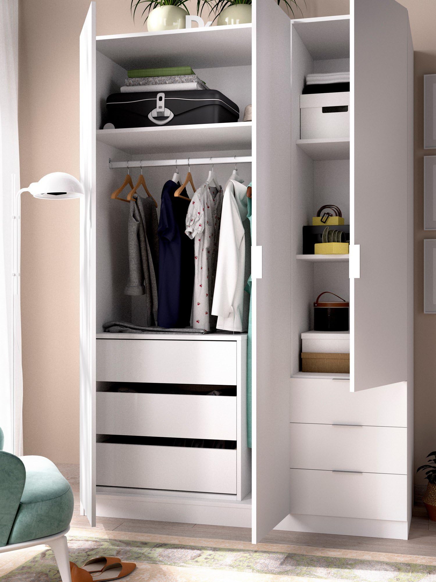 Dmora - Cassettiera Vinson, Settimanale per interno armadio, Comò per camera da letto con 3 cassetti, 60x40h60 cm, Bianco