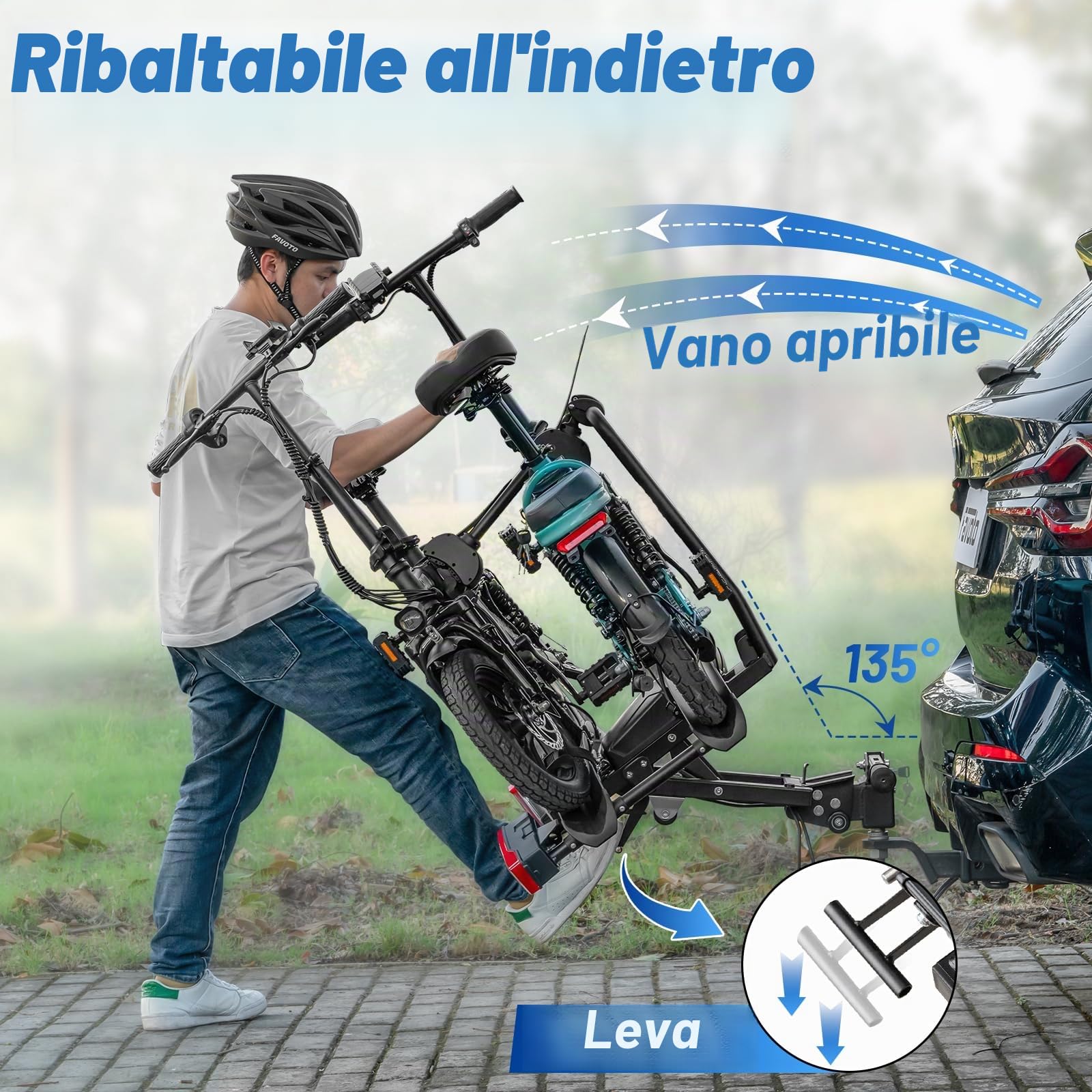 Favoto Portabici per E-Bike con Rampa Pieghevole – Gancio Traino in Alluminio per 2 Bici fino a 60kg con Fanali Posteriori Serratura Antifurto e Porta Targa Compatibile con Pneumatici fino a 26x4.0"