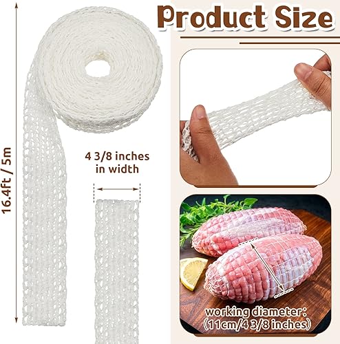 Miniatura 2 de Boyiee 4 rollos de red de carne de 65.6 pies, tamaño 16 pulgadas, red de jamón blanco para carne de aves de corral, red de carnicero para cocinar