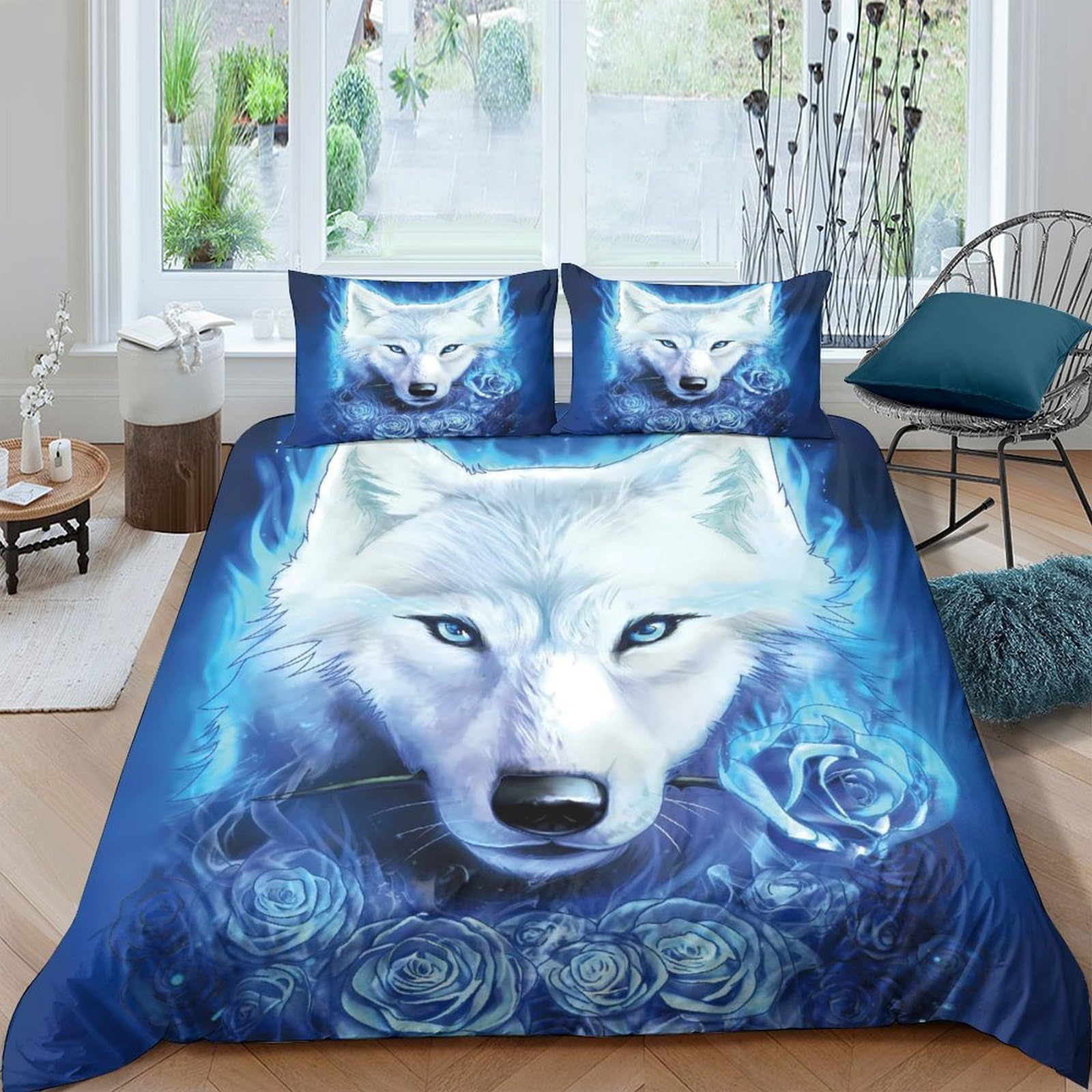 Ctjqhvkz Style-3 3D Printed Blue Wolf Fitted Sheet Microfiber Soft Bed Cover For Bedroom Dorm Mattress Protection Decor Single（135X200cm）