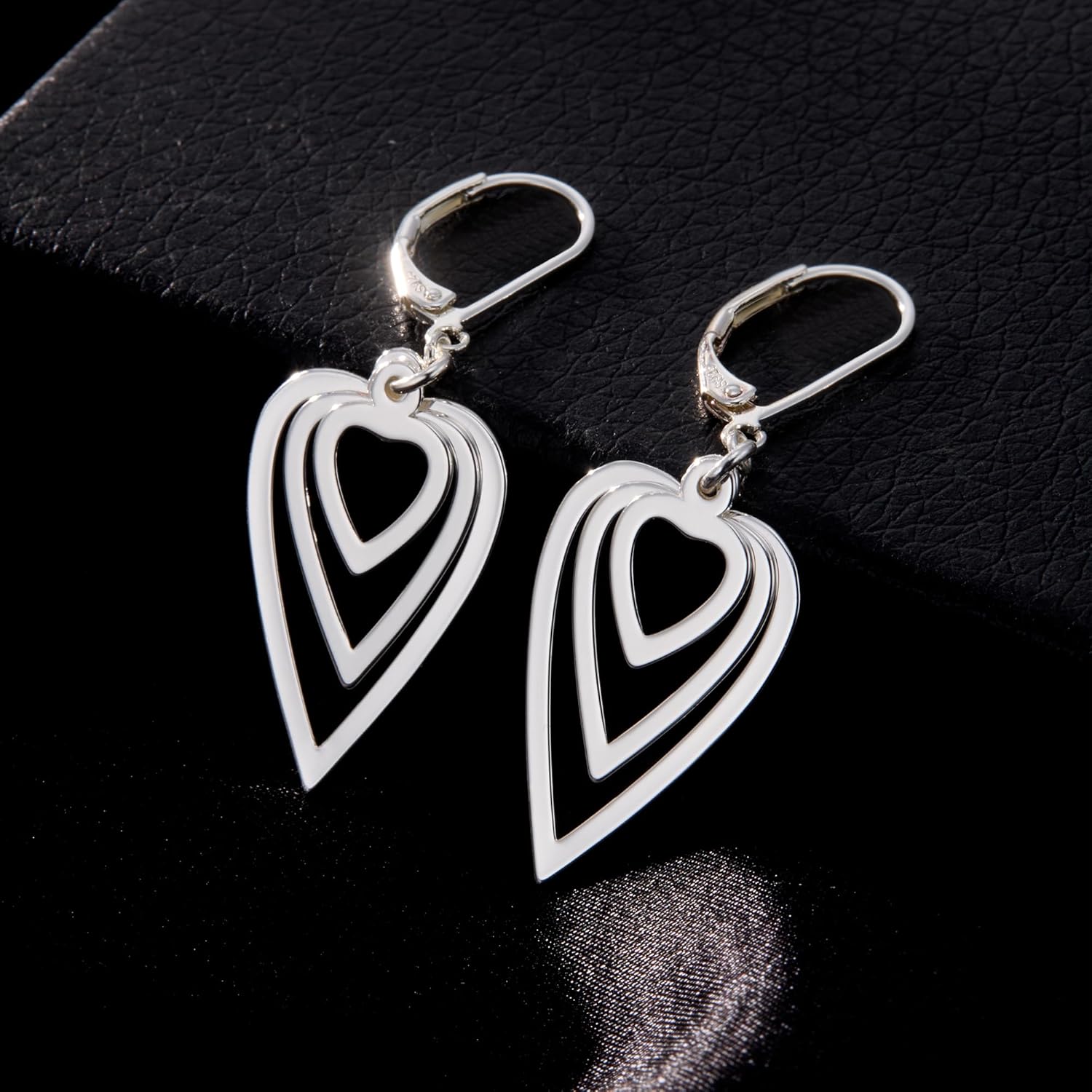 Sterling Silver Heart Earrings for Women 14K Gold Plated Love Heart Dangle Earrings Drop Hypoallergenic Leverback Huggie Hoop Earing for Women Trendy - Image 4