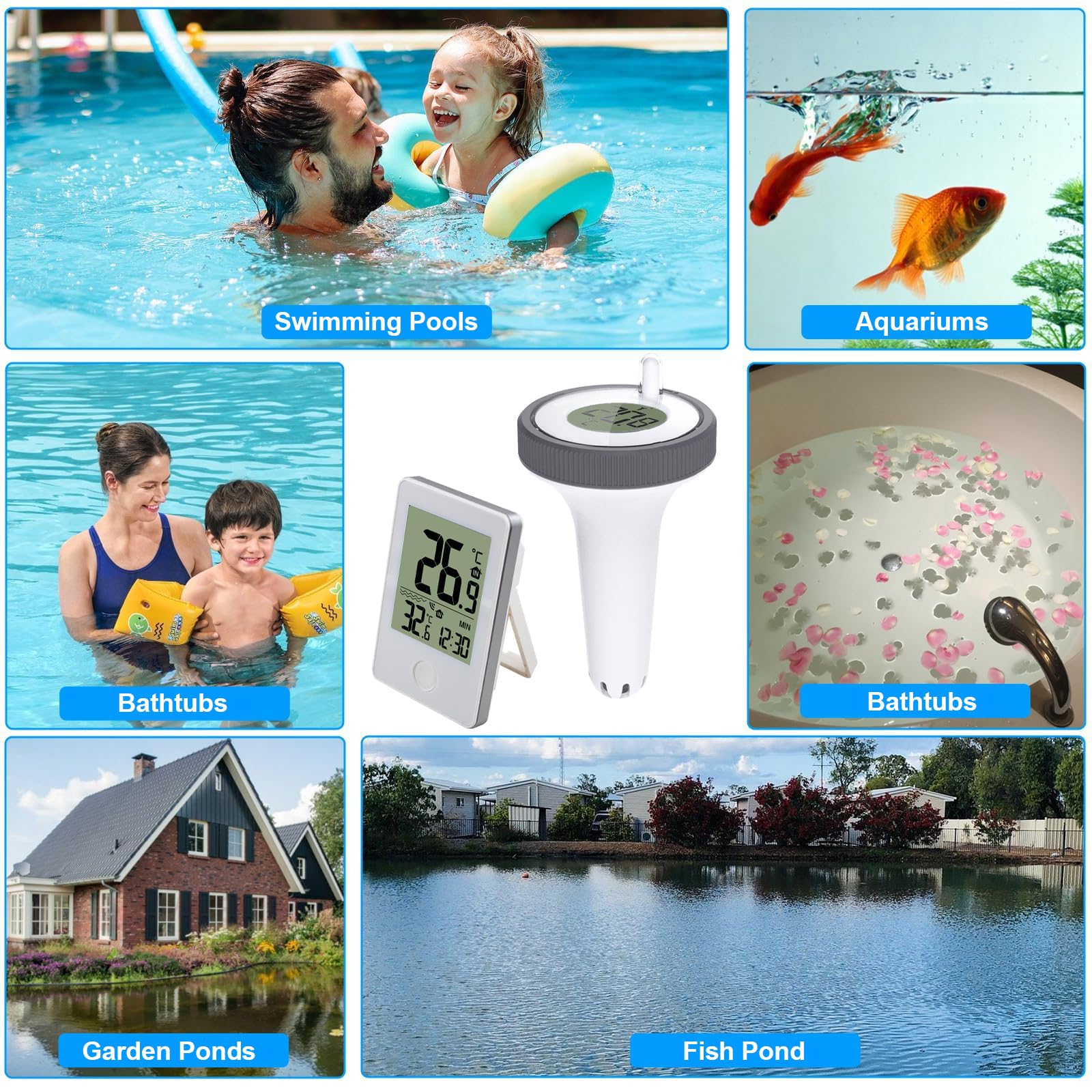 Thermomètre Intérieur et Extérieur Flottant Sans Fil Pour Piscine - Jauge Numérique Avec écran LCD Pour Bassin de Spa Intérieur et Extérieur