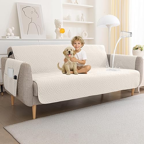 Miniatura 22 de Deep Dream Fundas para sofá 100% impermeables, fundas acolchadas antideslizantes para sofá de 3 cojines, funda de sofá para perros, funda lavable,
