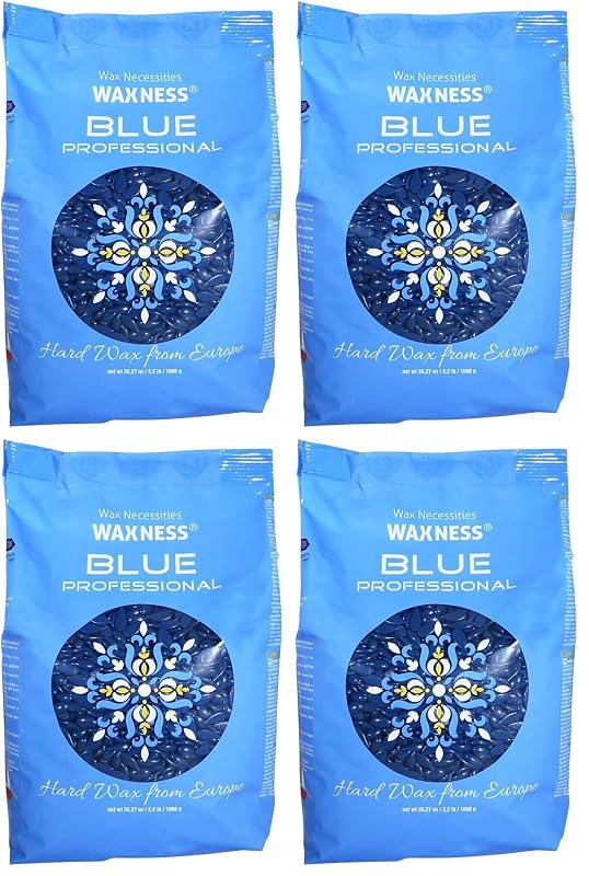 Waxness Cera Dura em Grânulos Azul para Depilação, 1 kg – Pacote com 4