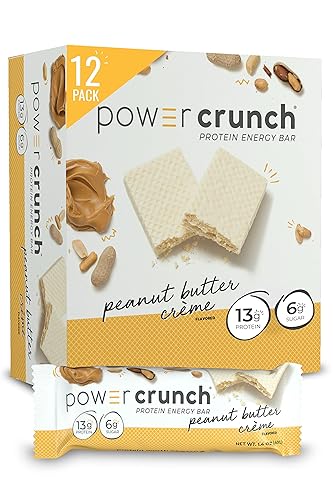 Power Crunch Barras de proteĂna de suero de leche bocadillos altos en proteĂnas con delicioso sabor crema de mantequilla de manĂ 14 onzas 12 unidades Power Crunch Barras de proteĂna de suero de leche bocadillos altos en proteĂnas con delicioso sabor crema de mantequilla de manĂ 14 onzas 12 unidades