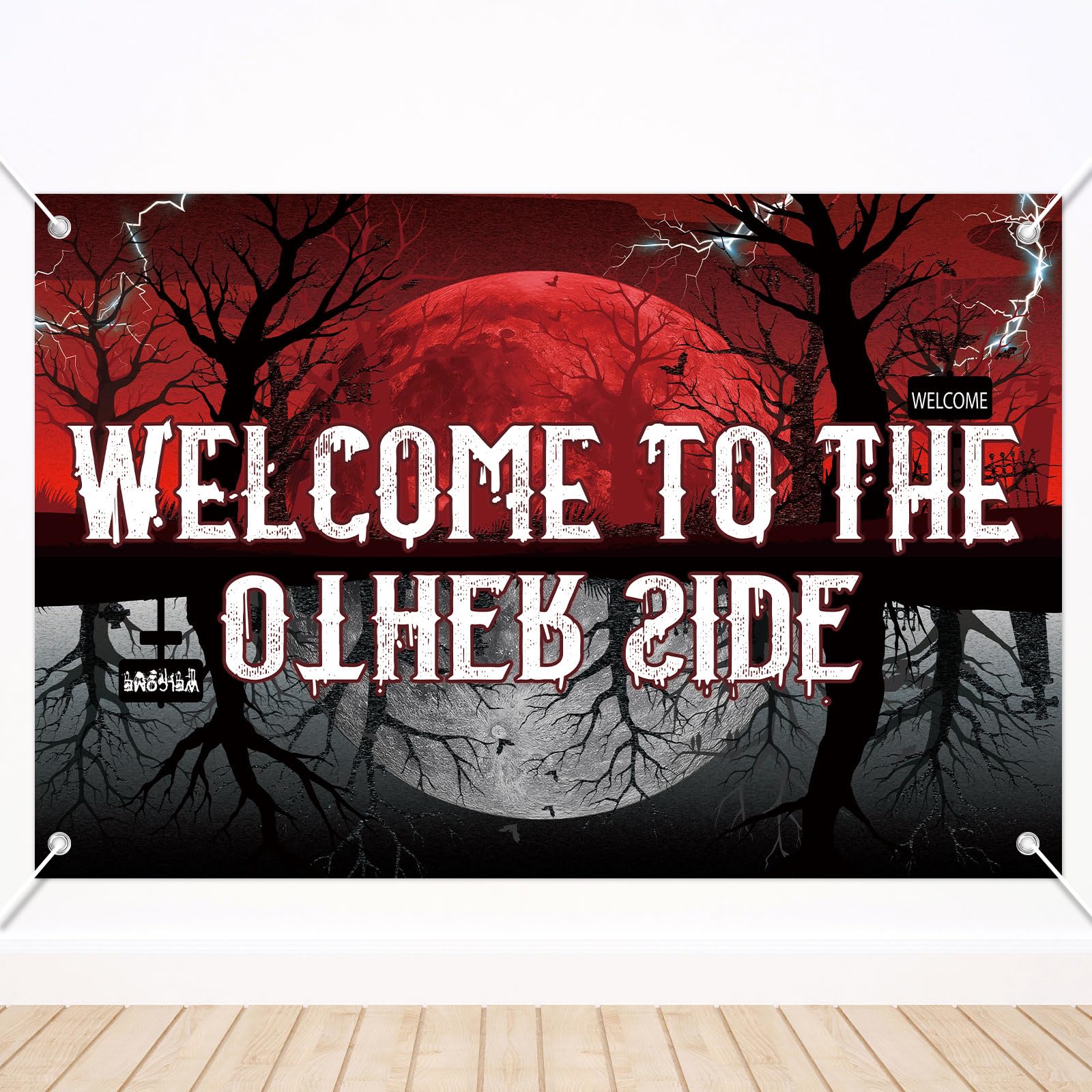 SAVITA Sfondo Welcome To The Other Side: 120x80cm, Foresta Spettrale Per Halloween E Feste A Tema
