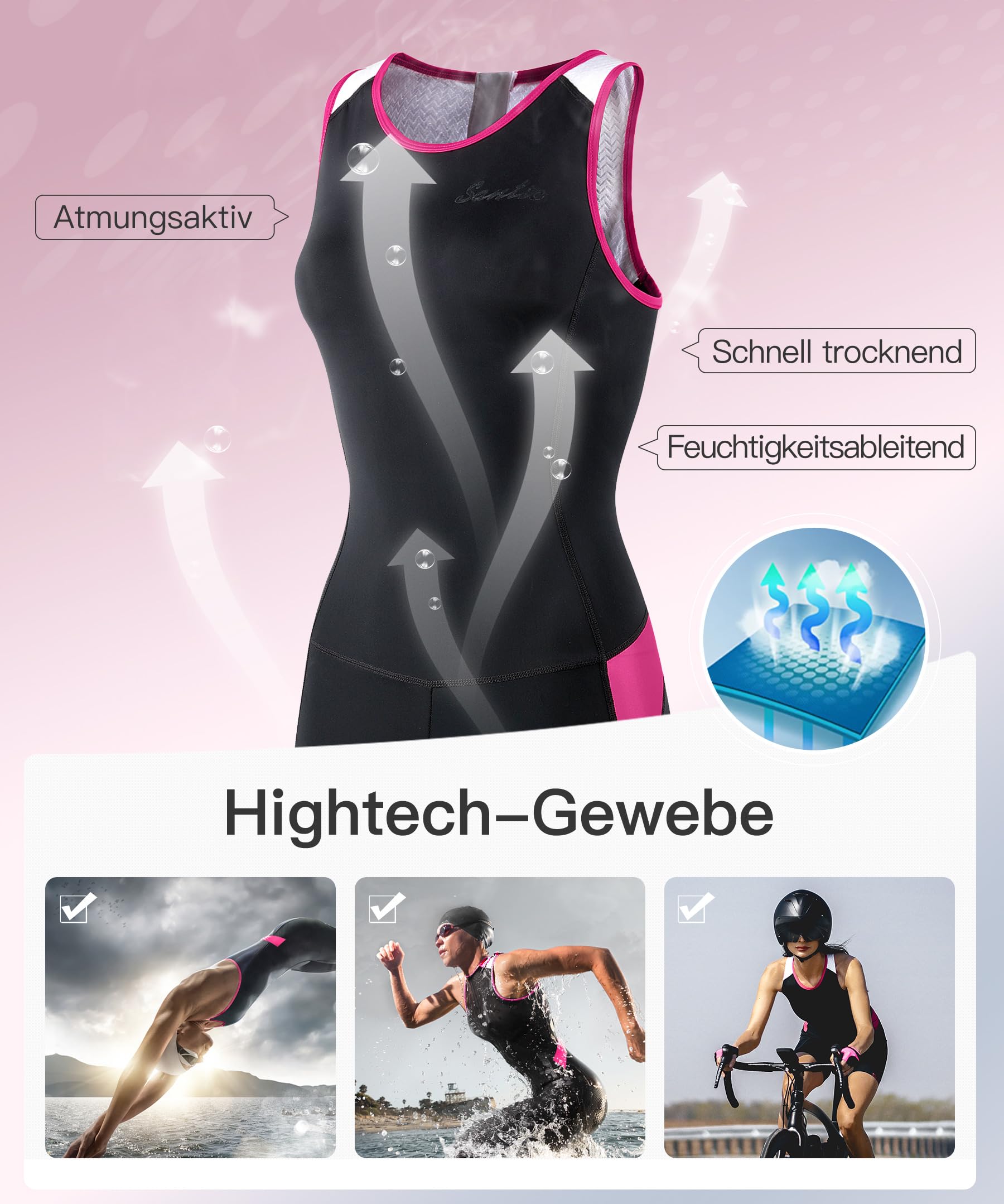 Santic Traje de triatlón de una pieza sin mangas para mujer, traje de triatlón acolchado, de secado rápido, adelgazante para ciclismo, natación, correr