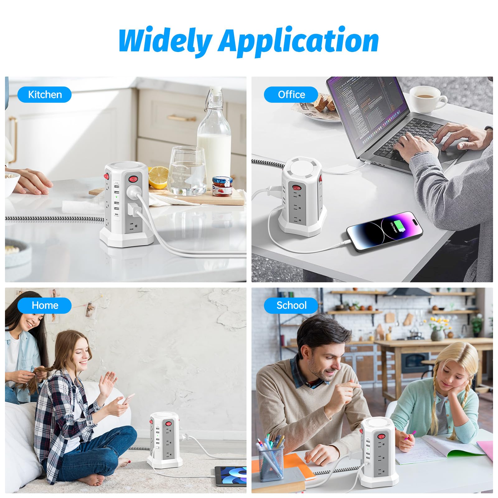 PD20W USB C - Regleta protectora contra sobretensiones, cable de extensión de 6 pies de largo