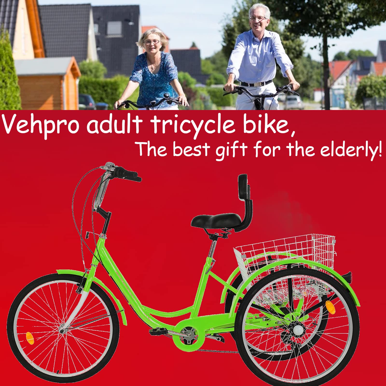 Buy Vehpro Adult Tricycle Bike Adult Trike Bike 24 inch 3 Wheel Bikes