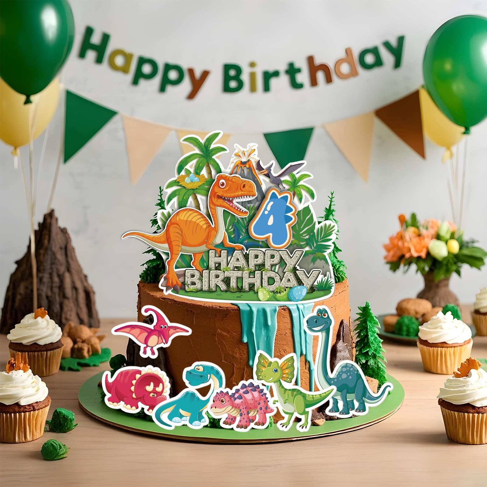 Amazon.co.jp: 男の子用恐竜ケーキトッパー、4歳の誕生日ケーキ