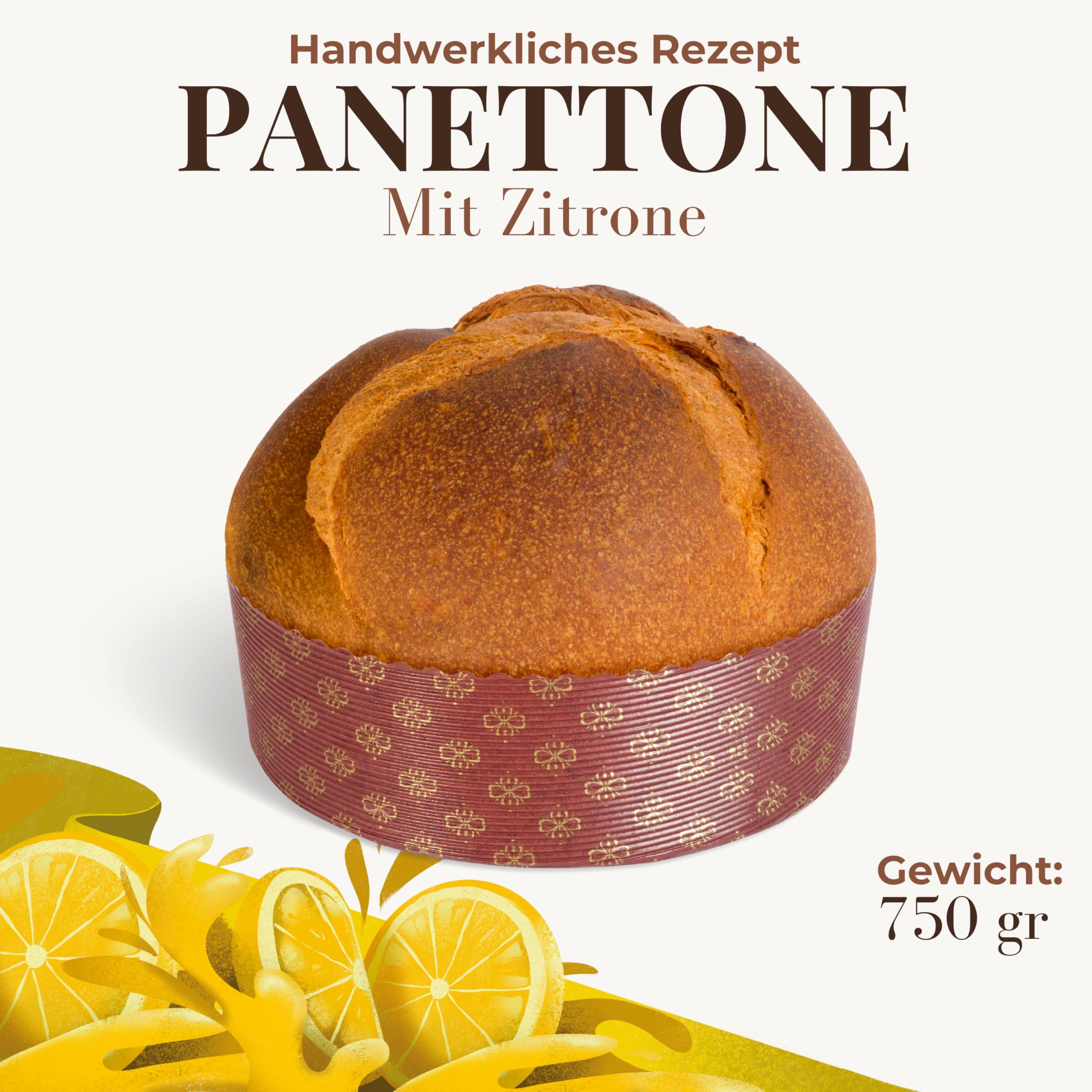 Handwerklicher Panettone gefüllt mit Limoncello-Creme (750 g), Pasticceria Fraccaro 1932 – ohne kandierte Früchte und Rosinen, mit Mutterhefe, handwerklich verpackt – Weihnachtsdessert Made in Italy