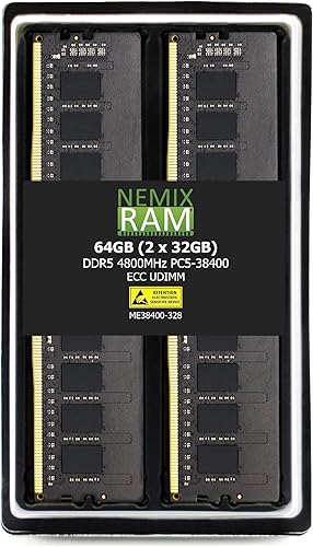 NEMIX RAM 64 GB (2 x 32 GB) DDR5 4800 MHZ PC5-38400 2Rx8 1.1V CL40 288-PIN ECC Unbuffered UDIMM KIT compatible con ASUS ProArt X670E-CREATOR WiFi
