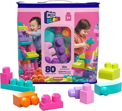 MEGA BLOKS Build 'n Learn Table, Pink Bloks First Builders Big Building Bag