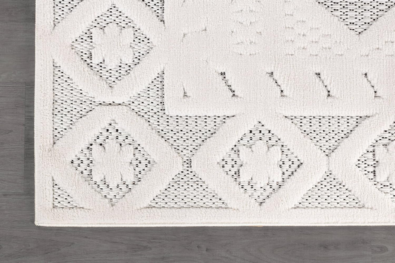 Luul Home Modern Micro Loop Indoor Area Rugs for Living Room Bedroom Kitchen Geometric Trellis White 6x9 Luxury Durable Low and High Pile Non-Shedding Stain Resistant Soft Area Carpet 6 x 9