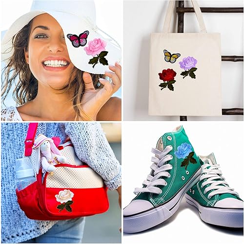 Miniatura 6 de 14 parches bordados de flores de rosas y mariposas para planchar para coser en parches de mariposa, parches de apliques de rosas para chaqueta,