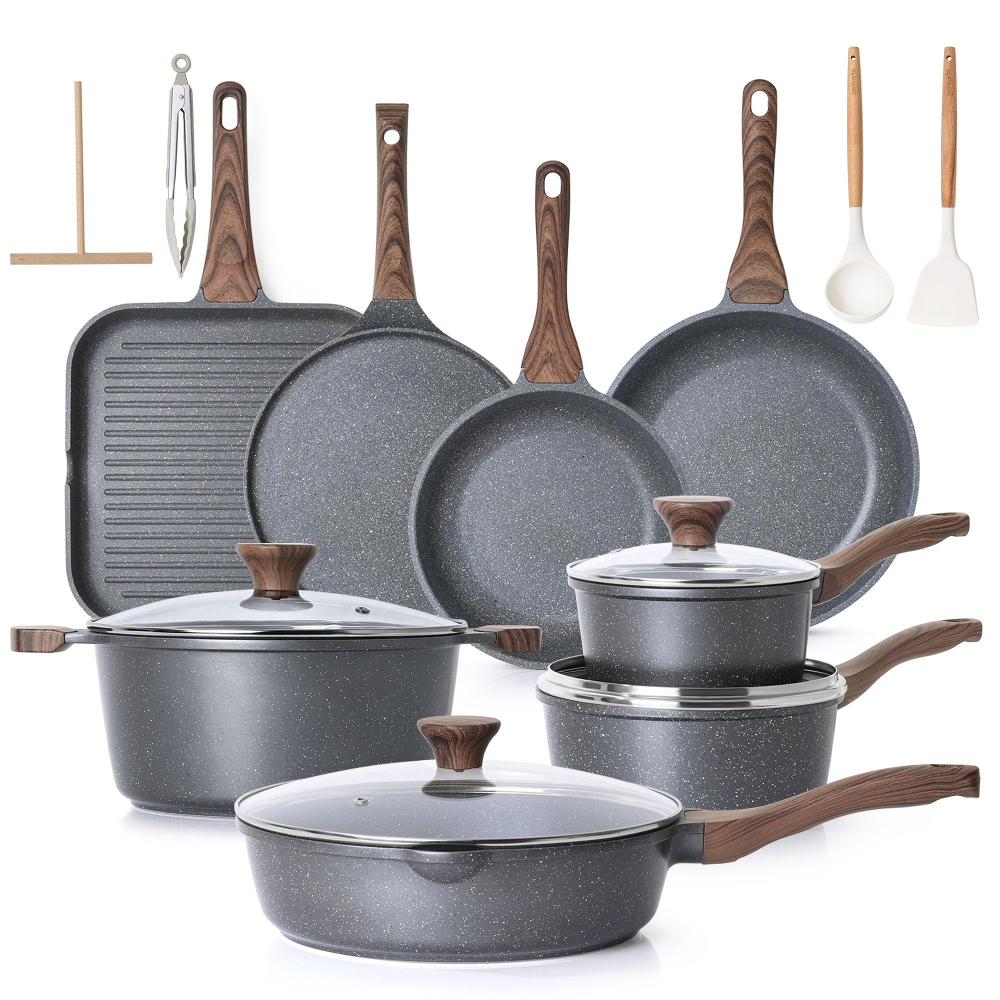 SENSARTE Nonstick Granite Cookware Set, 23 PCS