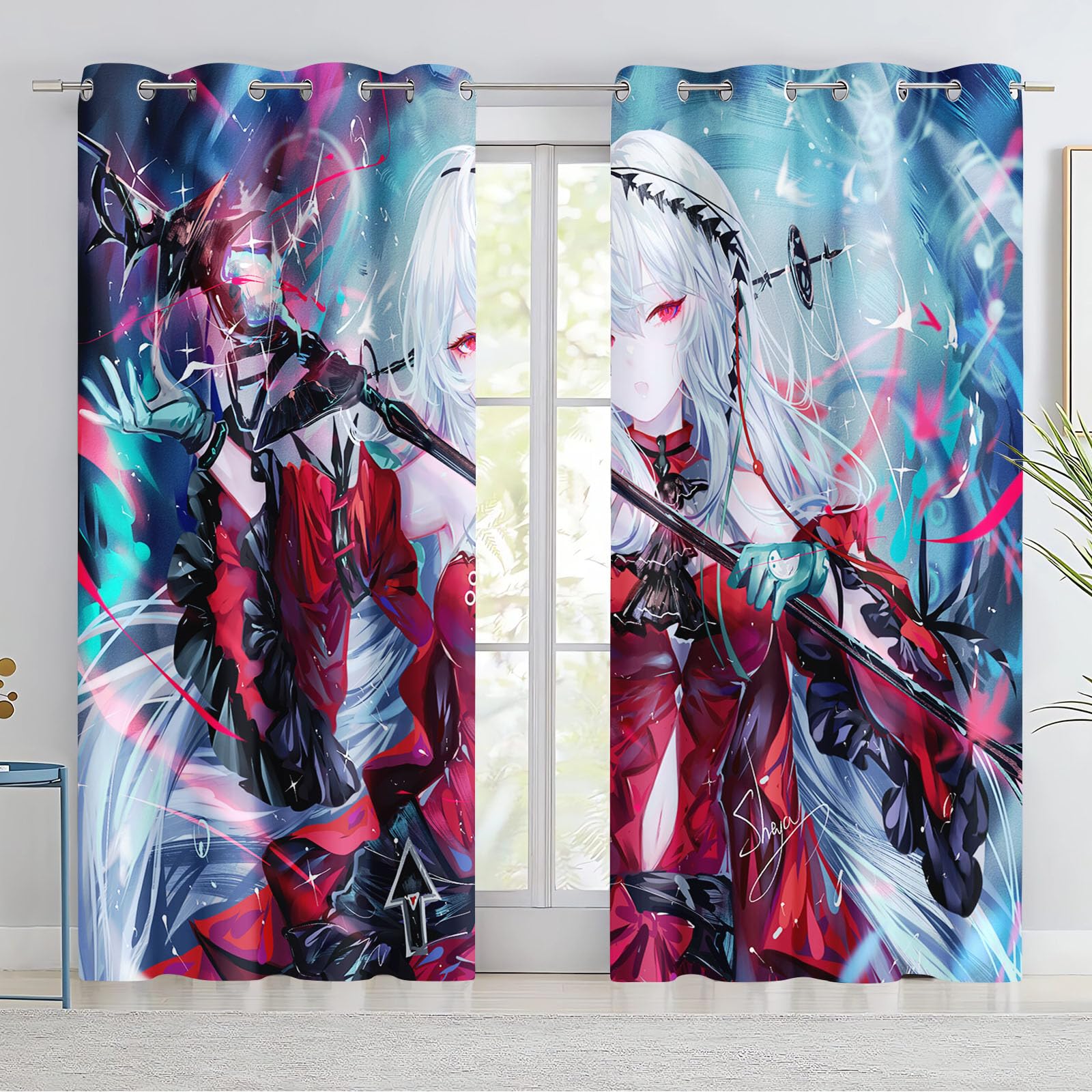 Rideaux occultants Anime Fille Fantaisie Anime Fille Cartoon Manga Japonais Rideau occultant Pour chambre à coucher Chambre d'enfant (183x160cm(LxH)/ 91.5x160cmx2,8)