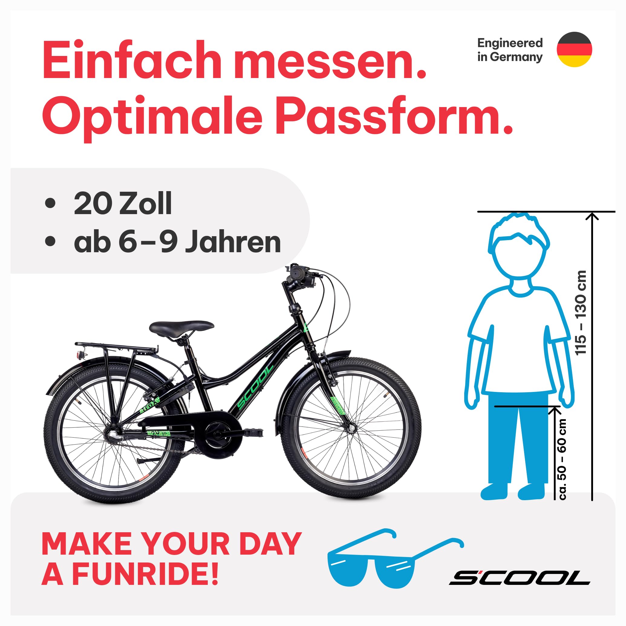 S’COOL Kinderfahrrad 20, 24, 26 Zoll, 3-Gang Nabenschaltung mit Rücktrittbremse, troX, Körpergröße 115–165 cm, 6–14 Jahre, sicher im Alltag, für Jungen & Mädchen